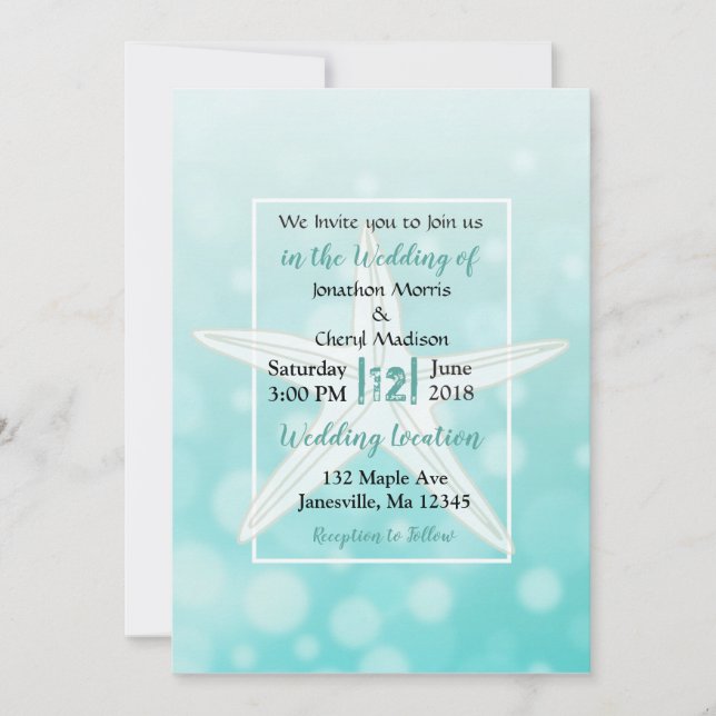 Invitaciones a la boda de Starfish Beach con burbu (Anverso)