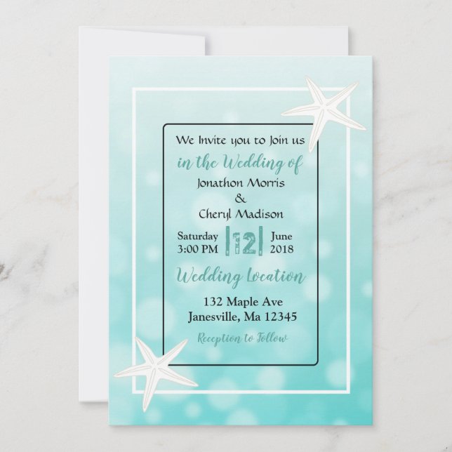 Invitaciones a la boda de Starfish Beach con burbu (Anverso)