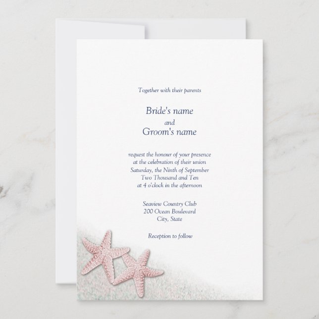 Invitaciones a la boda de Starfish Pink Beach (Anverso)