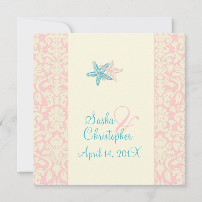 Invitaciones a la boda de Starfish y damascos de P (Anverso)