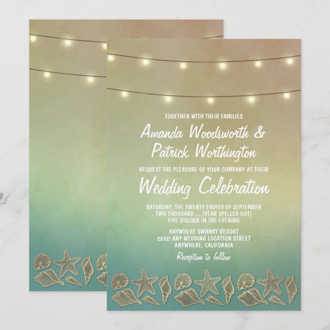 Invitaciones a la boda de Starfish y Seashell Trop (Anverso / Reverso)