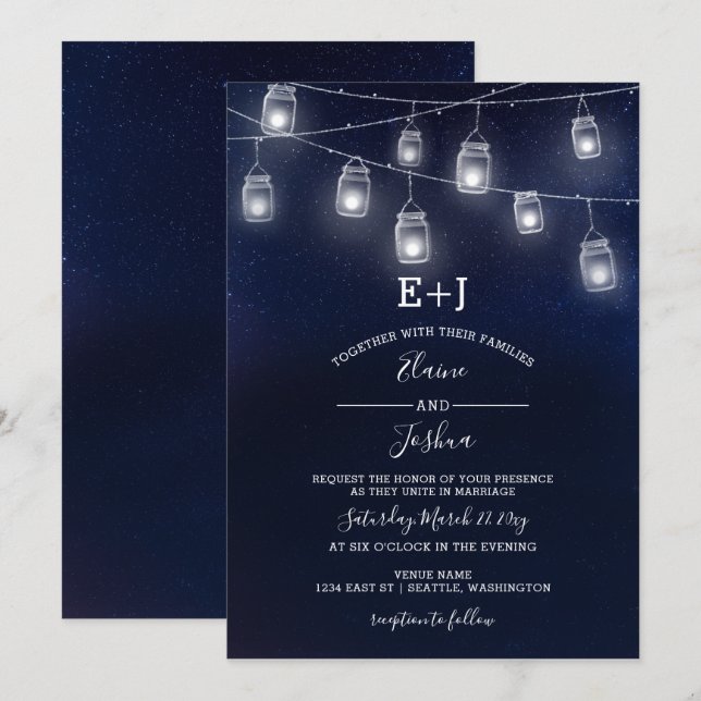 invitaciones a la boda de starry sky mason jars (Anverso / Reverso)