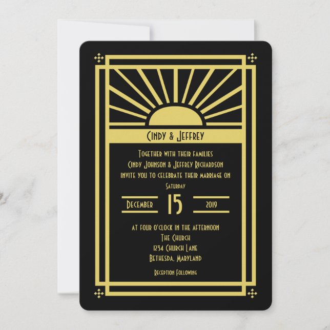 Invitaciones a la boda de Sunburst en Art Deco (Anverso)
