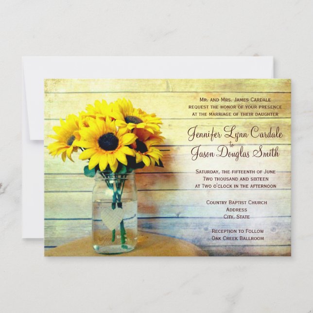 Invitaciones a la boda de Sunflower Mason Jar (Anverso)