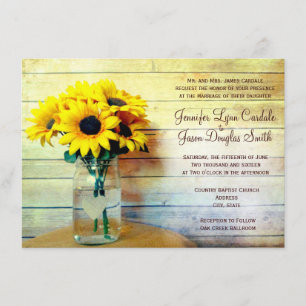 Invitaciones a la boda de Sunflower Mason Jar