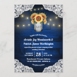 Invitaciones a la boda de Sunflower Mason Jar Blue