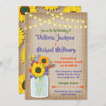 Invitaciones a la boda de Sunflower Mason Jar Burl