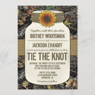Invitaciones a la boda de Sunflower Mason Jar Camo