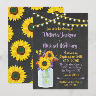 Invitaciones a la boda de Sunflower Mason Jar Chal