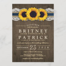 Invitaciones a la boda de Sunflower Rustic Blue Bu