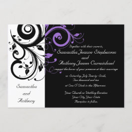 Invitaciones a la Boda de Swirl Black White Purple