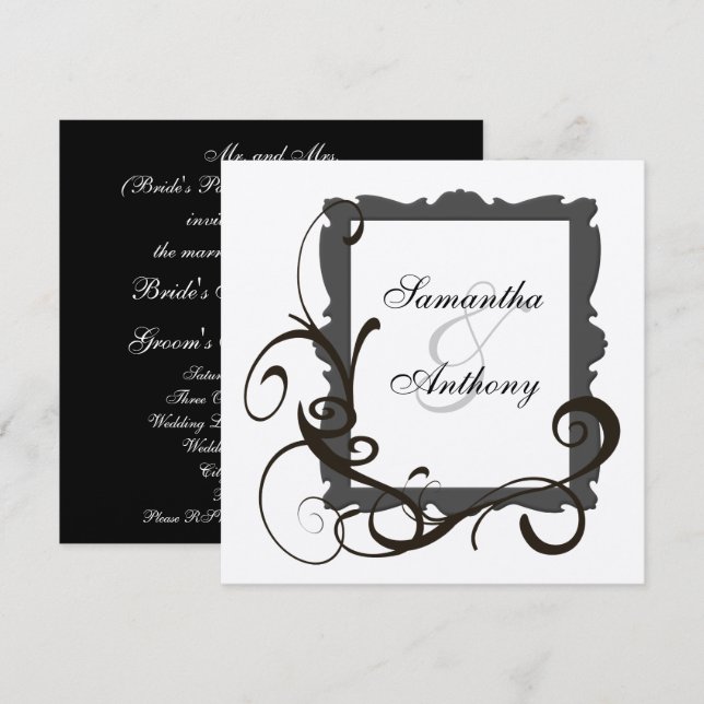 Invitaciones a la boda de Swirl Plata en blanco y  (Anverso / Reverso)