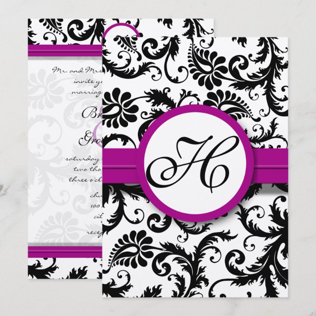 Invitaciones a la boda de Swirl Purple Fuchsia Dam (Anverso / Reverso)