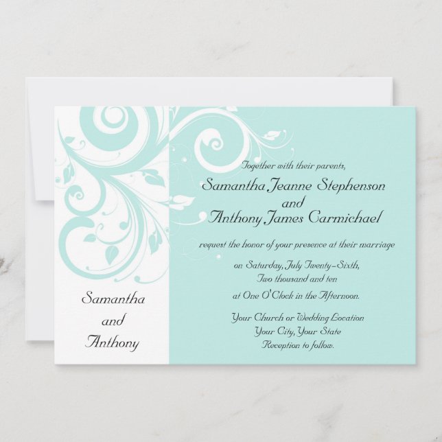 Invitaciones a la Boda de Swirl Revertida de Aqua (Anverso)