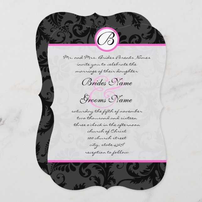 Invitaciones a la boda de Swirls de Damask Rosa br (Anverso / Reverso)