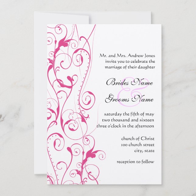 Invitaciones a la boda de Swirls Rosadas (Anverso)