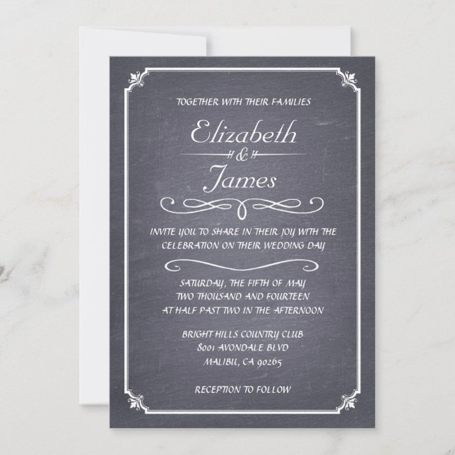 Invitaciones a la boda de tablero negro y blanco (Anverso)