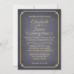 Invitaciones a la boda de tablero negro y oro