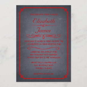 Invitaciones a la boda de tablero negro y rojo