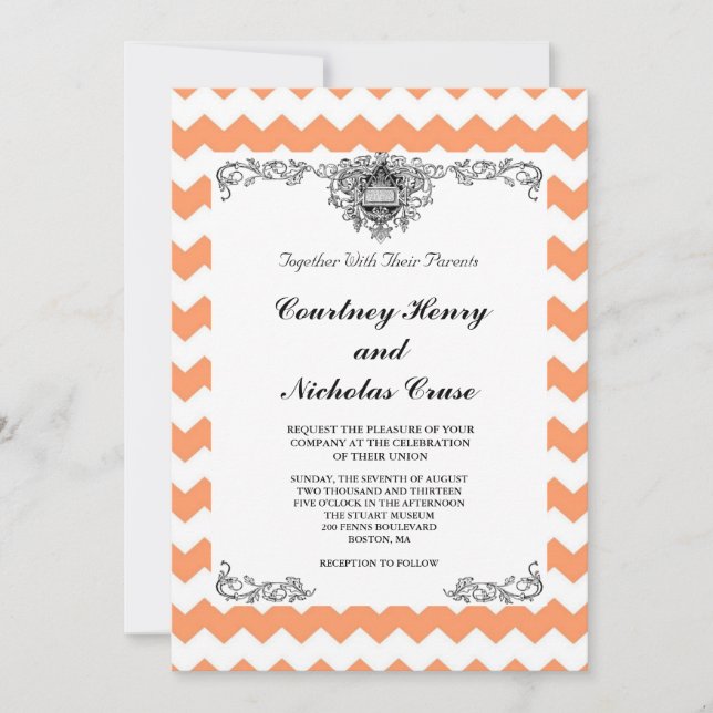 Invitaciones a la boda de Tangerine Chevron (Anverso)