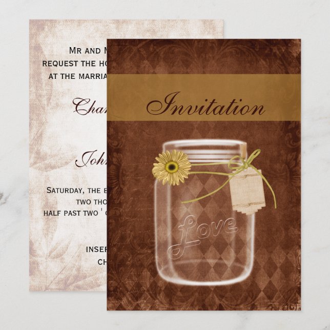 invitaciones a la boda de tarro de asador rústico  (Anverso / Reverso)