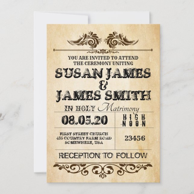 Invitaciones a la boda de temas occidentales (Anverso)