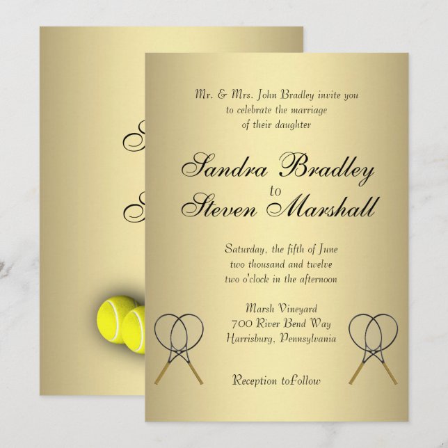 Invitaciones a la boda de tenis (Anverso / Reverso)