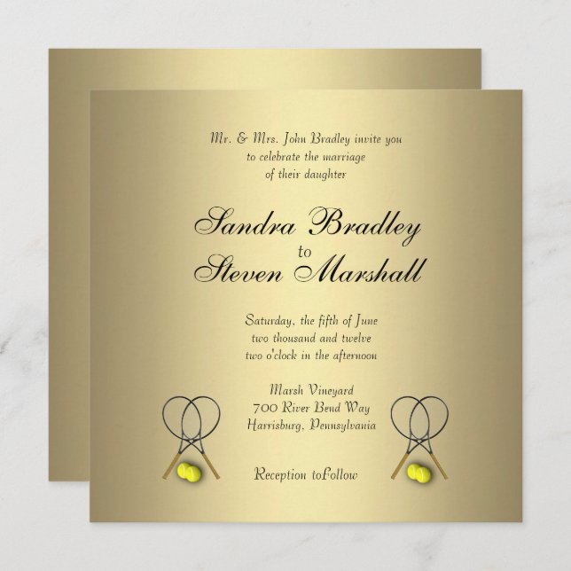 Invitaciones a la boda de tenis de oro (Anverso / Reverso)