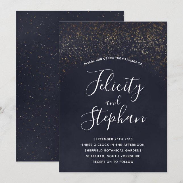 Invitaciones a la boda de terciopelo azul (Anverso / Reverso)