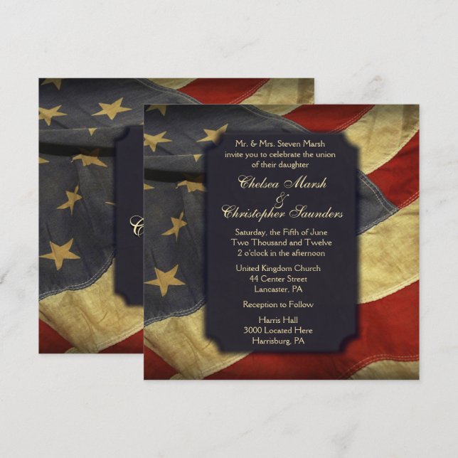 Invitaciones a la boda de texto con luz de bandera (Anverso / Reverso)