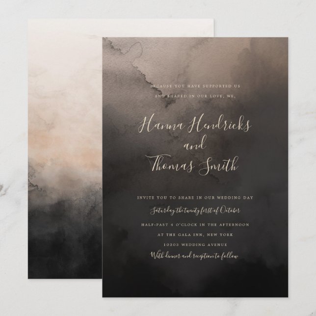 Invitaciones a la boda de tinta oscura (Anverso / Reverso)