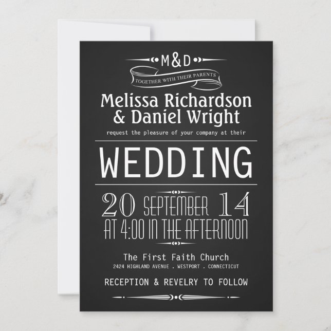 Invitaciones a la boda de tipografía de monograma  (Anverso)