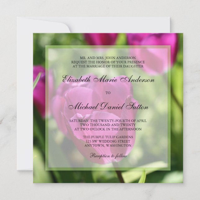 Invitaciones a la boda de tulipanos morados (Anverso)
