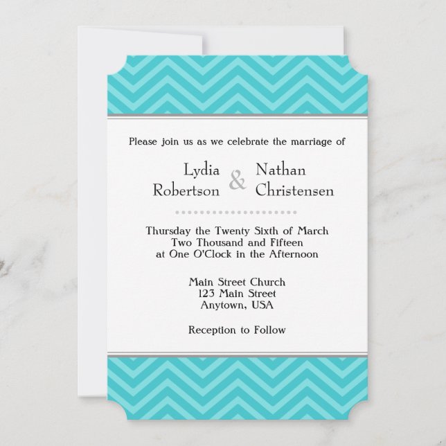 Invitaciones a la boda de Turquoise Aqua Blue Chev (Anverso)