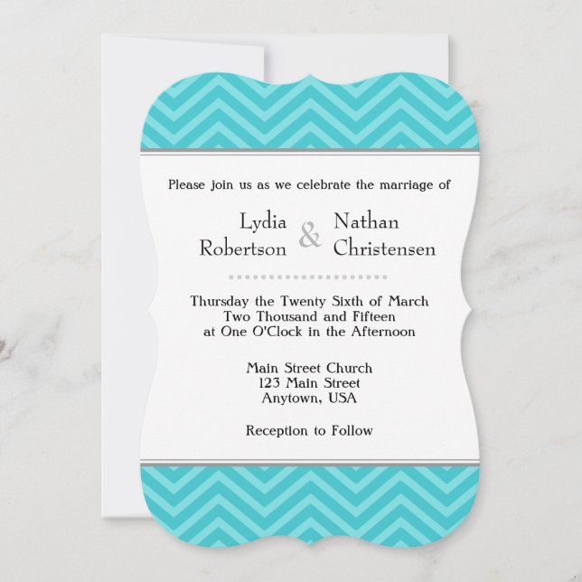 Invitaciones a la boda de Turquoise Aqua Blue Chev (Anverso)