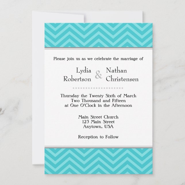Invitaciones a la boda de Turquoise Aqua Blue Chev (Anverso)