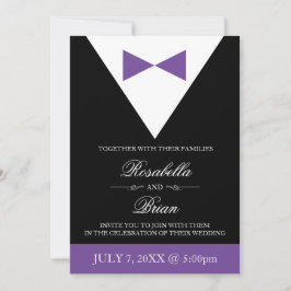 Invitaciones a la boda de Tuxedo negro y púrpura
