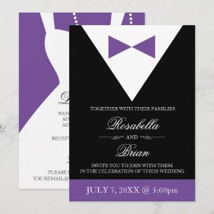 Invitaciones a la boda de Tuxedo negro y púrpura