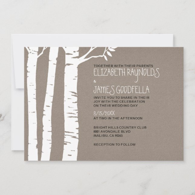 Invitaciones a la boda de un árbol de aves rústico (Anverso)