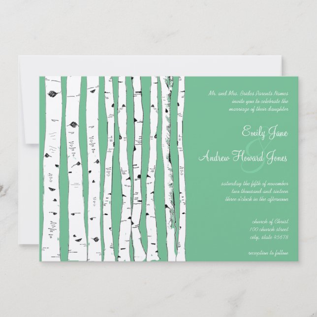 Invitaciones a la boda de un árbol de aves verde P (Anverso)