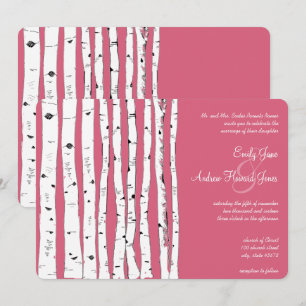 Invitaciones a la boda de un árbol de birco rosado
