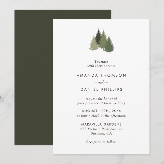 Invitaciones a la boda de un bosque de Árbol Verde (Anverso / Reverso)