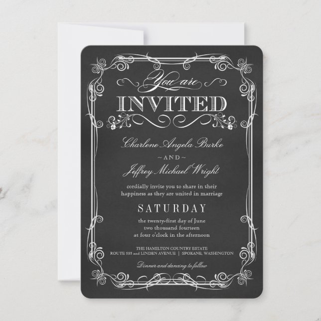 Invitaciones a la boda de un Chalkboard rústico (Anverso)