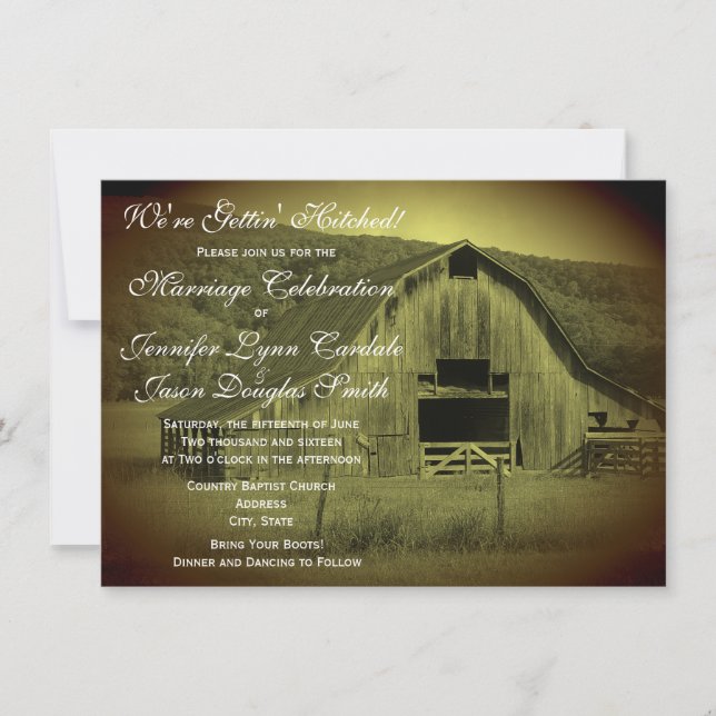 Invitaciones a la boda de un granero rústico con g (Anverso)