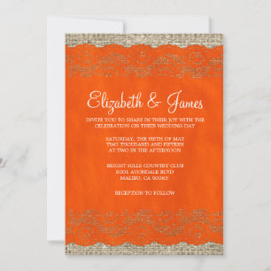 Invitaciones a la boda de un Naranja de encaje rus