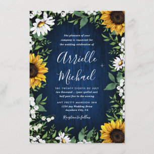Invitaciones a la boda de un país con un girasol a