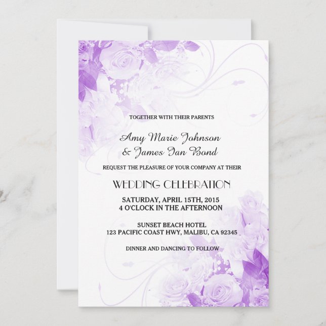 Invitaciones a la boda de un ramo de rosa morado v (Anverso)