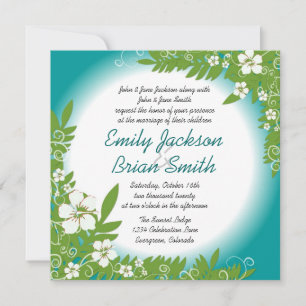 invitaciones a la boda de un verde azulado hibisco