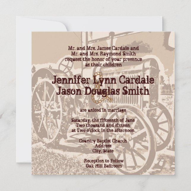 Invitaciones a la boda de una granja de tractores  (Anverso)