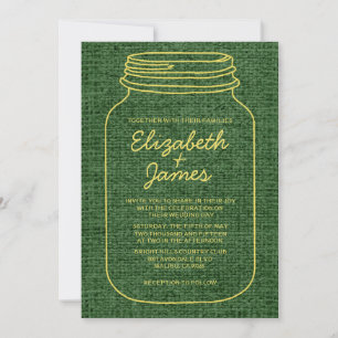Invitaciones a la boda de una jara de mason verde 